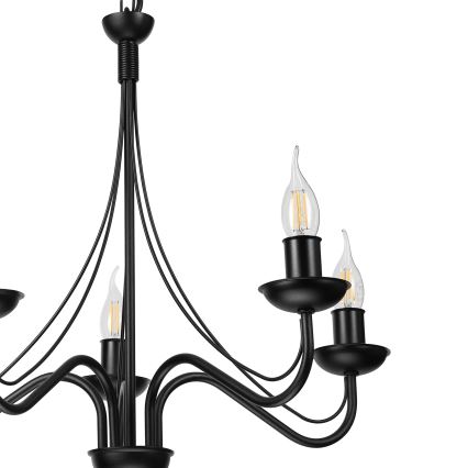 ANTON Chain-Mounted Chandelier, 5× E14 Sockets (15W each), 230V, Black