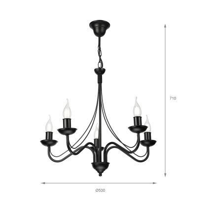 ANTON Chain-Mounted Chandelier, 5× E14 Sockets (15W each), 230V, Black