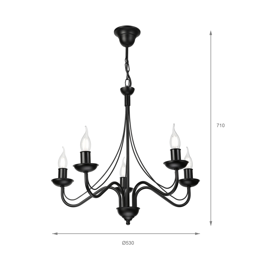 ANTON Chain-Mounted Chandelier, 5× E14 Sockets (15W each), 230V, Black