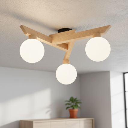 ANTONIO flush‑mount ceiling light, 3× G9 (5 W), 230 V — oak/white