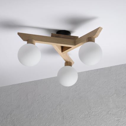 ANTONIO flush‑mount ceiling light, 3× G9 (5 W), 230 V — oak/white