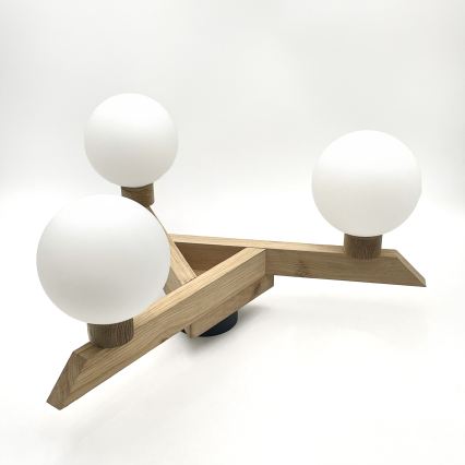 ANTONIO flush‑mount ceiling light, 3× G9 (5 W), 230 V — oak/white