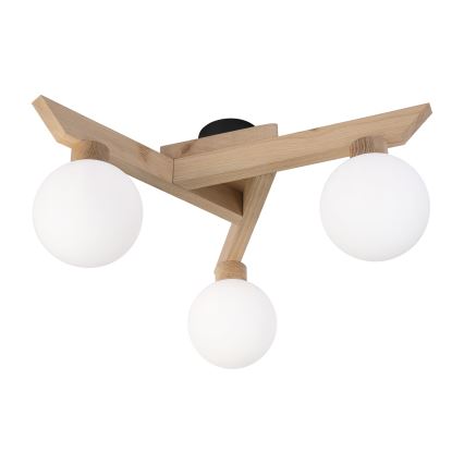 ANTONIO flush‑mount ceiling light, 3× G9 (5 W), 230 V — oak/white