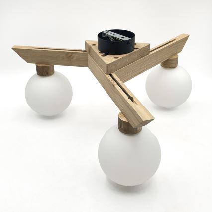 ANTONIO flush‑mount ceiling light, 3× G9 (5 W), 230 V — oak/white