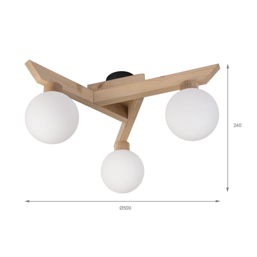 ANTONIO flush‑mount ceiling light, 3× G9 (5 W), 230 V — oak/white