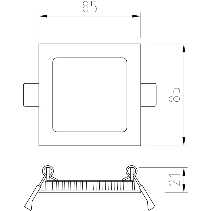 APLED - LED Bathroom recessed light SQUARE LED/3W/230V IP41 85x85 mm