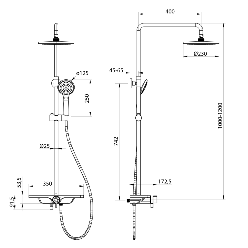 Aqualine - ARONA shower set with mixer, matte black