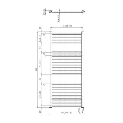 Aqualine - Bathroom electric radiator DIRECT-E 300W/230V 96 cm matte black straight