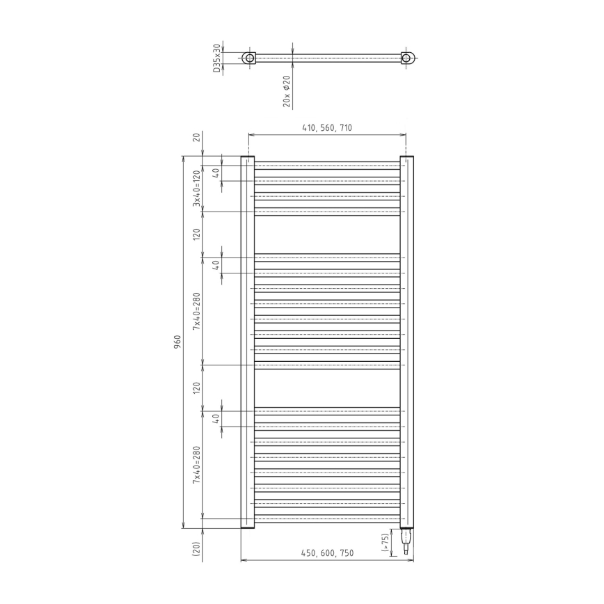 Aqualine - Bathroom electric radiator DIRECT-E 300W/230V 96 cm white straight