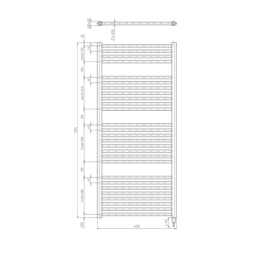 Aqualine - Bathroom electric radiator DIRECT-E 400W/230V 132 cm matte black straight