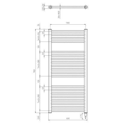Aqualine - Bathroom electric radiator DIRECT-E 400W/230V 96 cm matte black straight