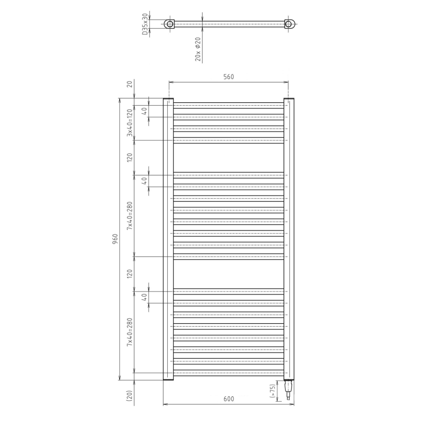 Aqualine - Bathroom electric radiator DIRECT-E 400W/230V 96 cm matte black straight