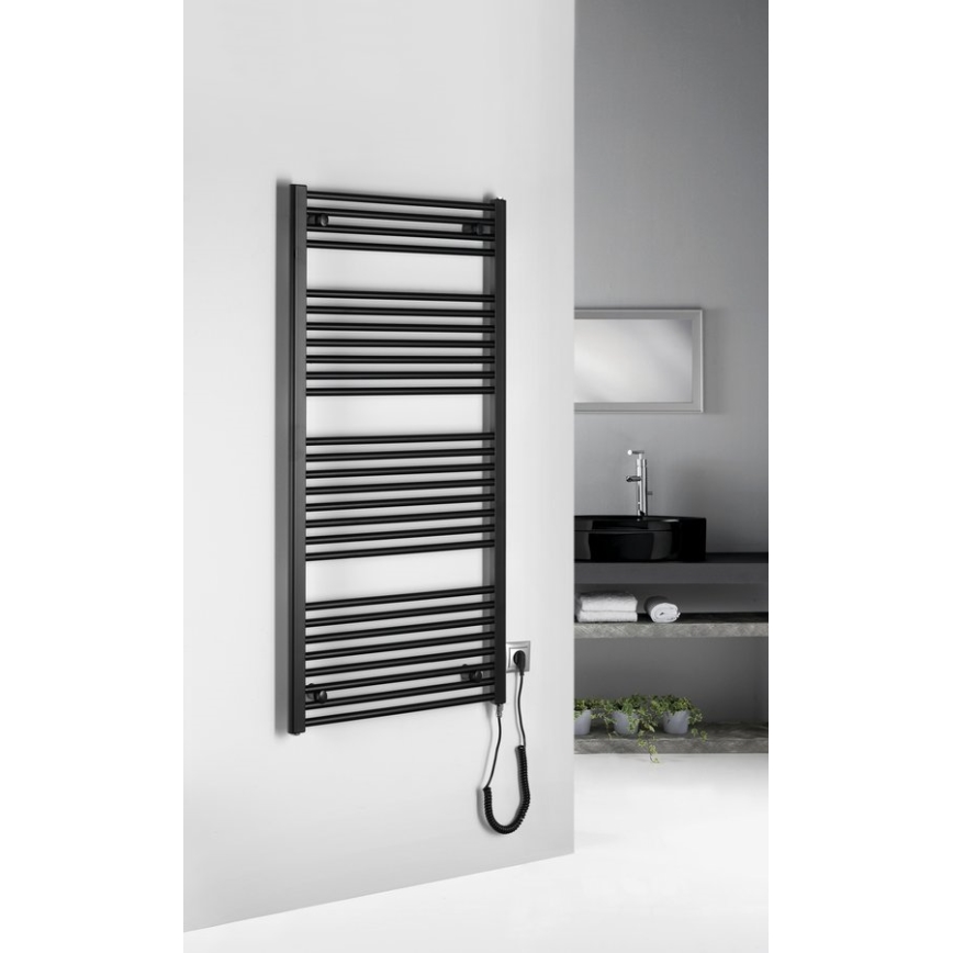 Aqualine - Bathroom electric radiator DIRECT-E 600W/230V 132 cm matte black straight