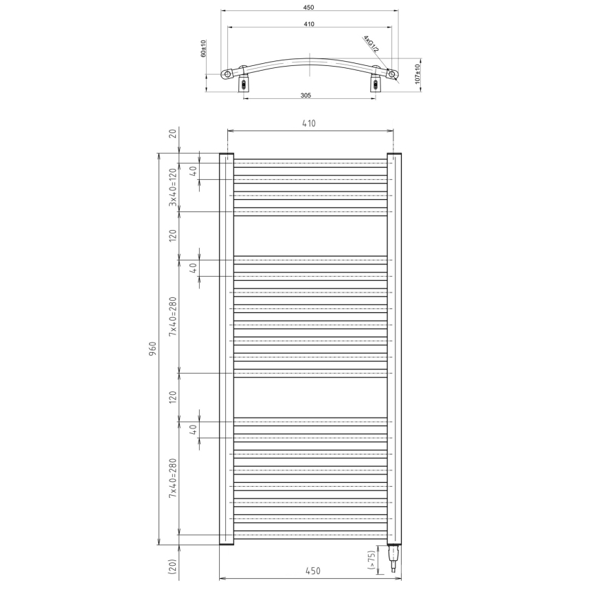 Aqualine - Bathroom electric radiator ORBIT-E 300W/230V 96 cm white round