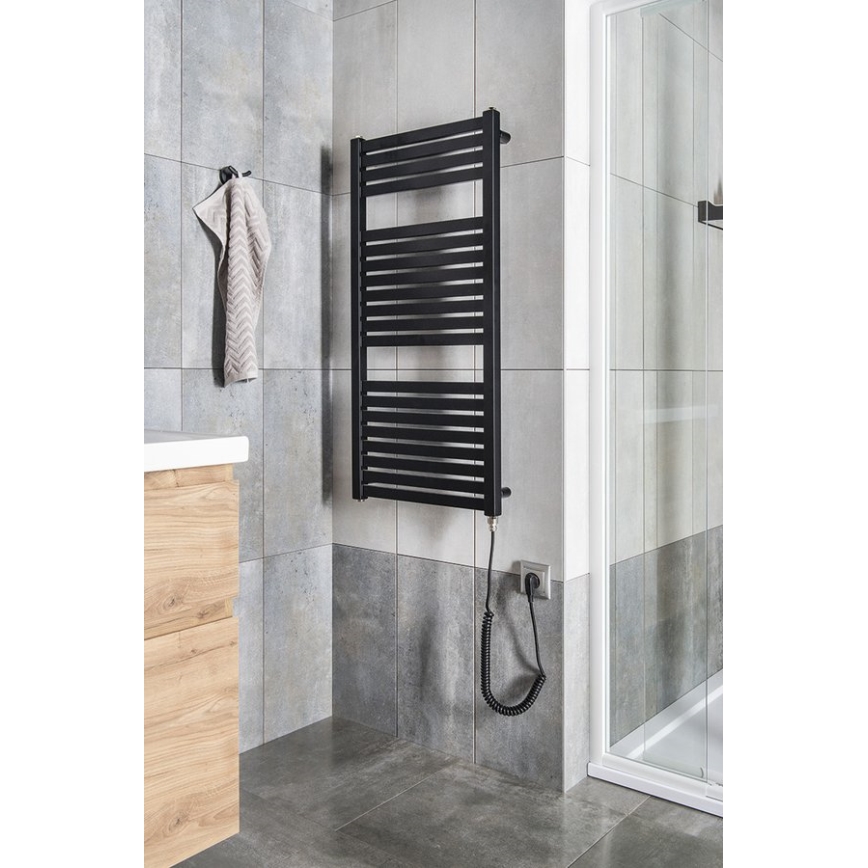 Aqualine - Bathroom electric radiator TONDI-E 300W/230V 97 cm matte black straight