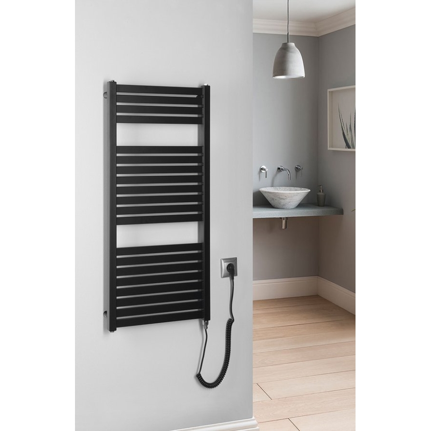 Aqualine - Bathroom electric radiator TONDI-E 300W/230V 97 cm matte black straight