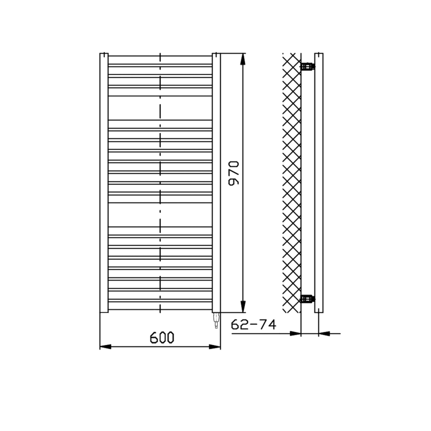 Aqualine - Bathroom electric radiator TONDI-E 400W/230V 97 cm matte black straight