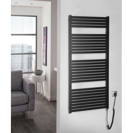 Aqualine - Bathroom electric radiator TONDI-E 600W/230V 133 cm matte black straight