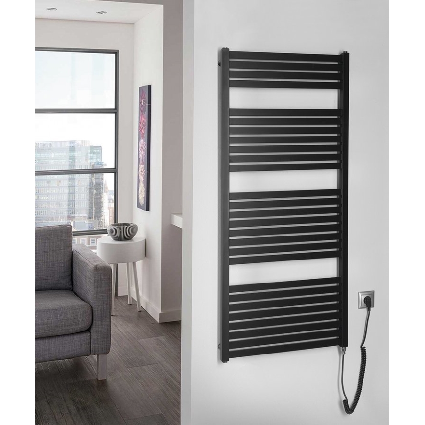 Aqualine - Bathroom electric radiator TONDI-E 600W/230V 133 cm matte black straight