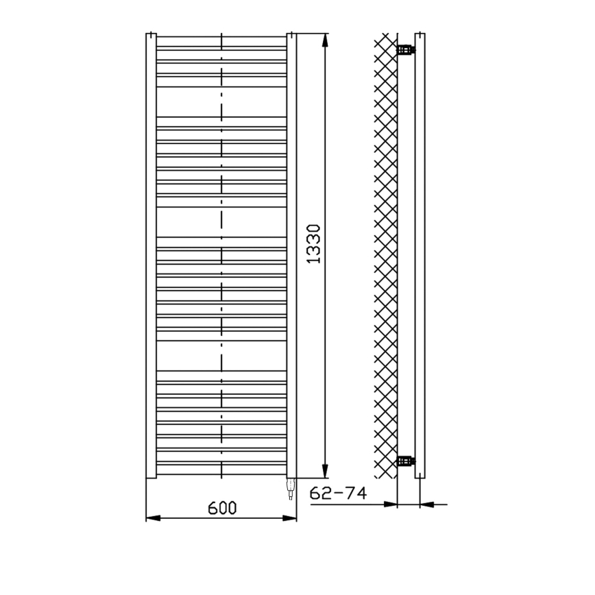 Aqualine - Bathroom electric radiator TONDI-E 600W/230V 133 cm matte black straight