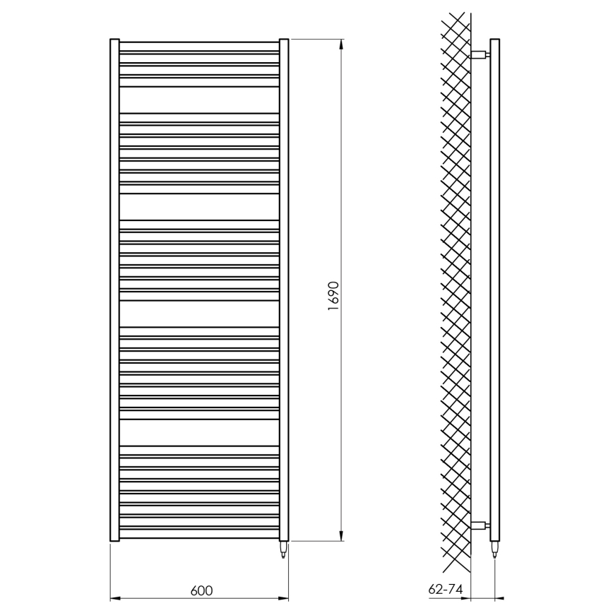 Aqualine - Bathroom electric radiator TONDI-E 800W/230V 169 cm matte black straight