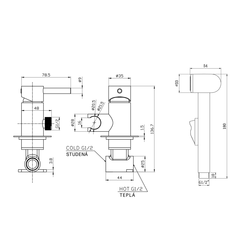 Aqualine - Bidet tap with shower for concealed installation matte black