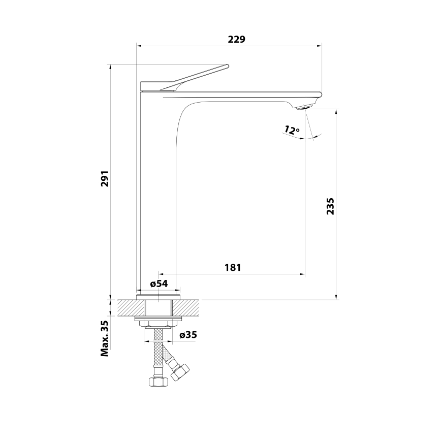 Aqualine - BOLERO 29 cm Washbasin Mixer, Polished Chrome