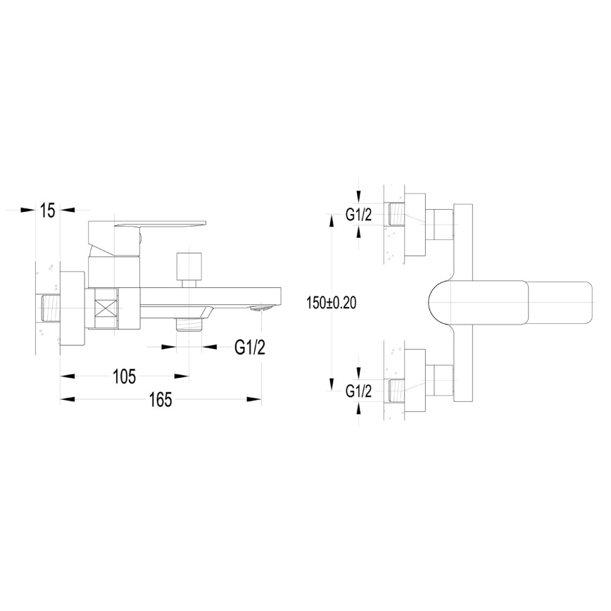 Aqualine - DAPHNE Bath Mixer Tap, Polished Chrome