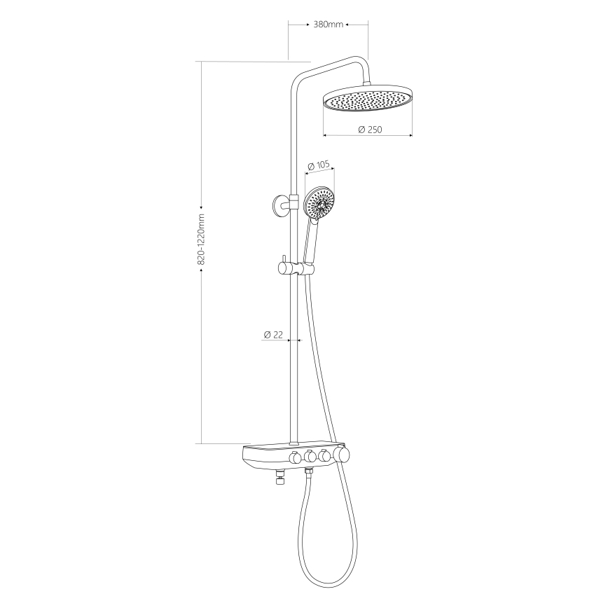 Aqualine - FARRAO Shower Set with Mixer, Polished Chrome