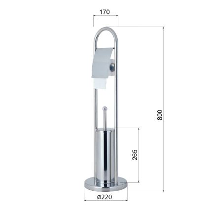 Aqualine - SAMBA Freestanding Toilet Brush with Toilet Paper Holder, 80 x 22 cm, Polished Chrome