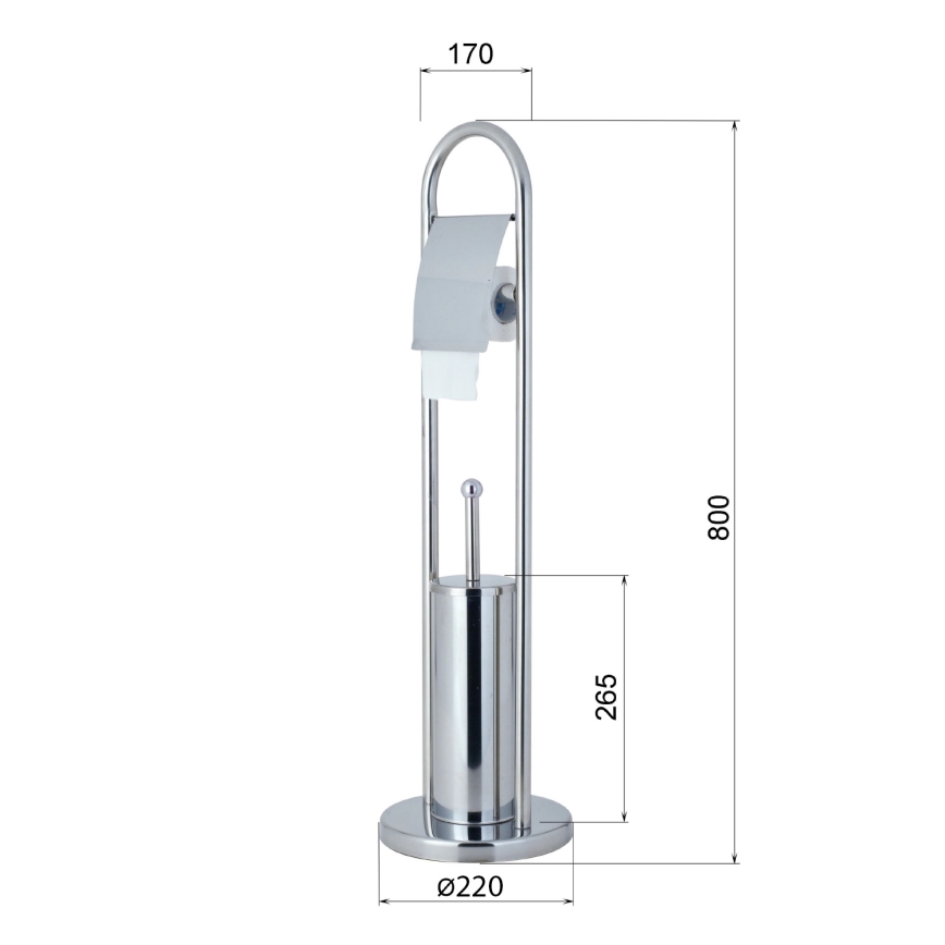 Aqualine - SAMBA Freestanding Toilet Brush with Toilet Paper Holder, 80 x 22 cm, Polished Chrome