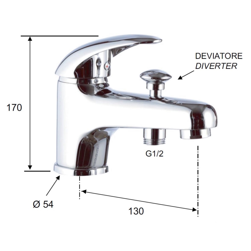 Aqualine - KASIOPEA 17 cm Basin Mixer with Diverter, Polished Chrome