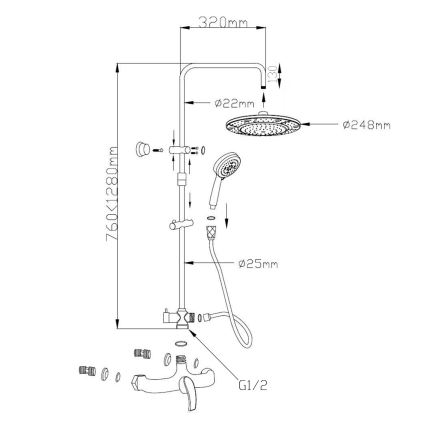 Aqualine - KASIOPEA shower set with mixer tap, polished chrome