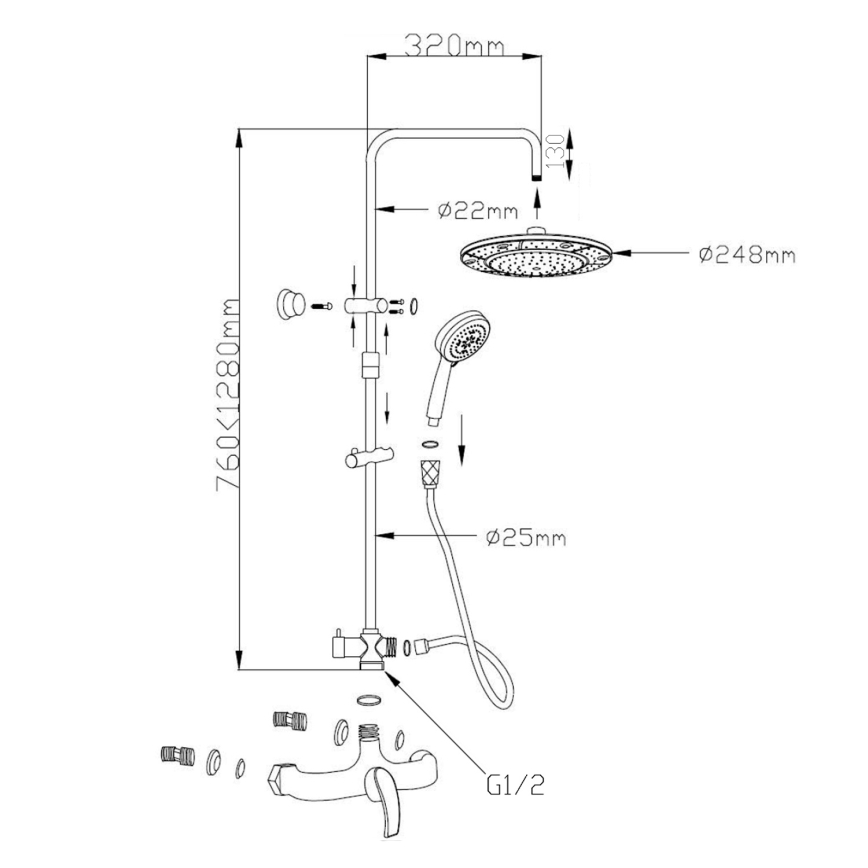 Aqualine - KASIOPEA shower set with mixer tap, polished chrome