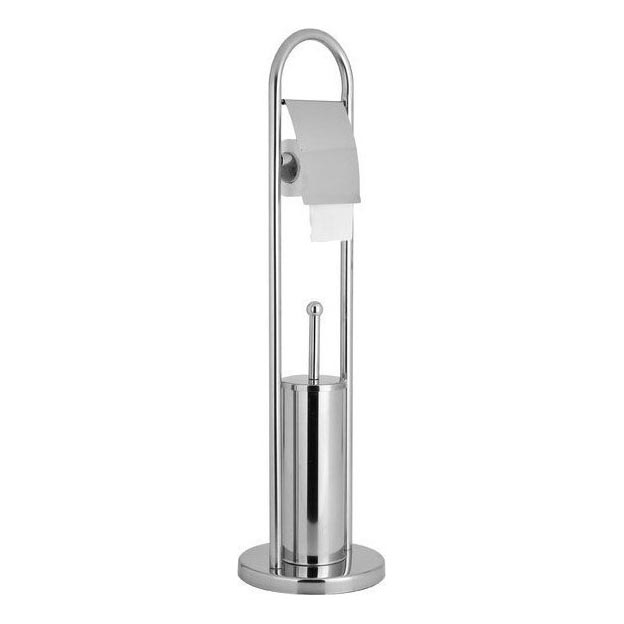 Aqualine - SAMBA Freestanding Toilet Brush with Toilet Paper Holder, 80 x 22 cm, Polished Chrome