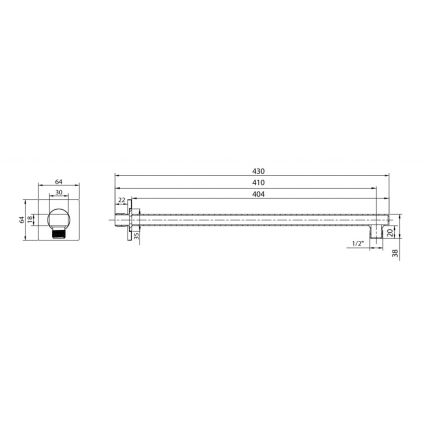 Aqualine - Shower arm angular 40,4 cm shiny chrome