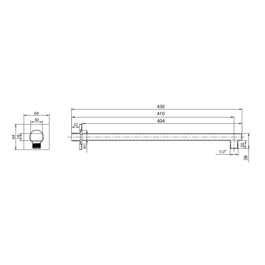 Aqualine - Shower arm angular 40,4 cm shiny chrome