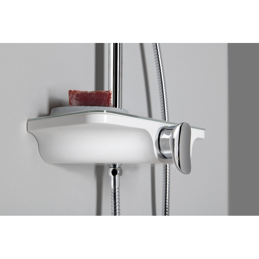 Aqualine - Shower set with mixer tap, polished chrome/white