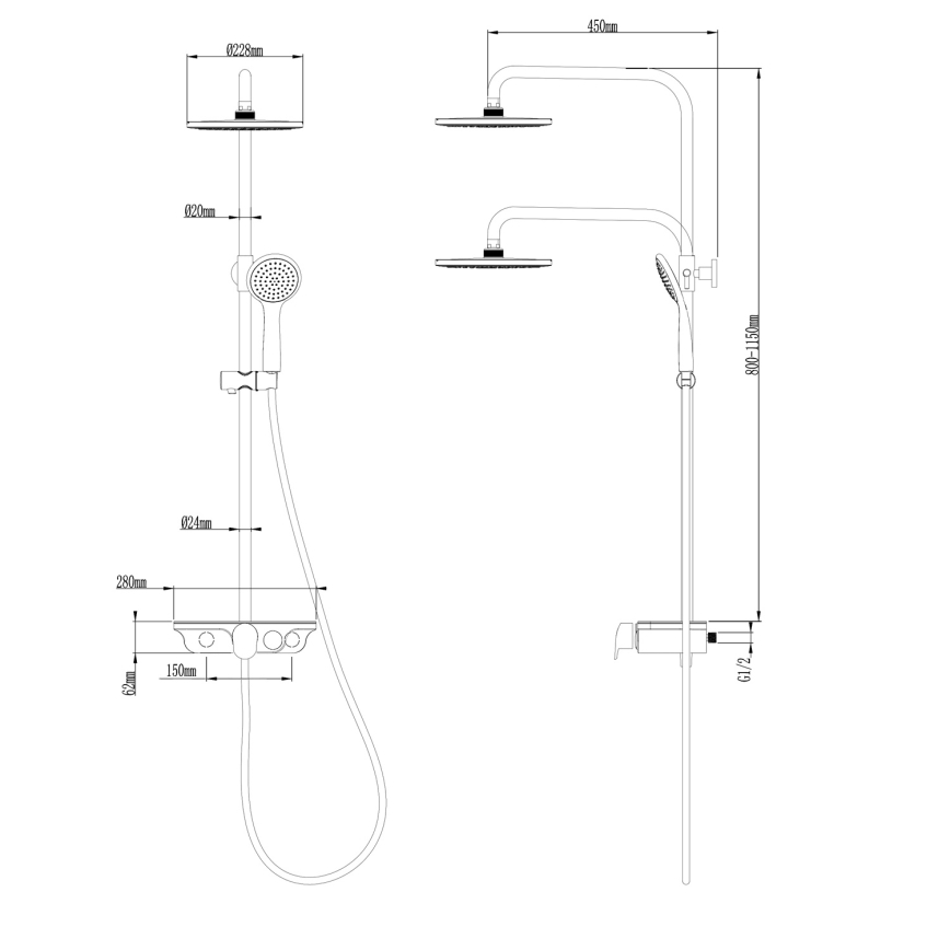 Aqualine - Shower set with mixer tap, polished chrome/white