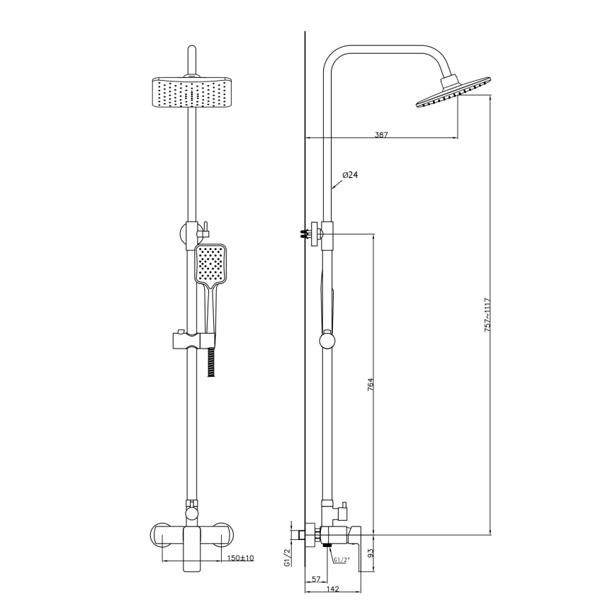 Aqualine - Shower set with tap FACTOR shiny chrome