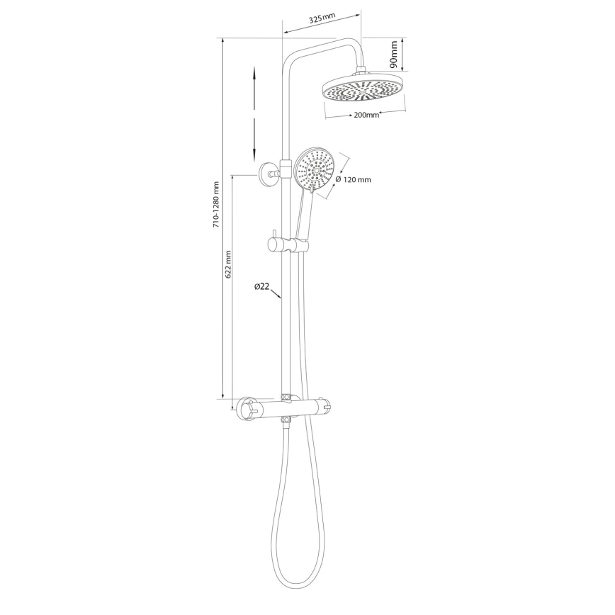 Aqualine - Shower set with thermostatic tap LIGA shiny chrome