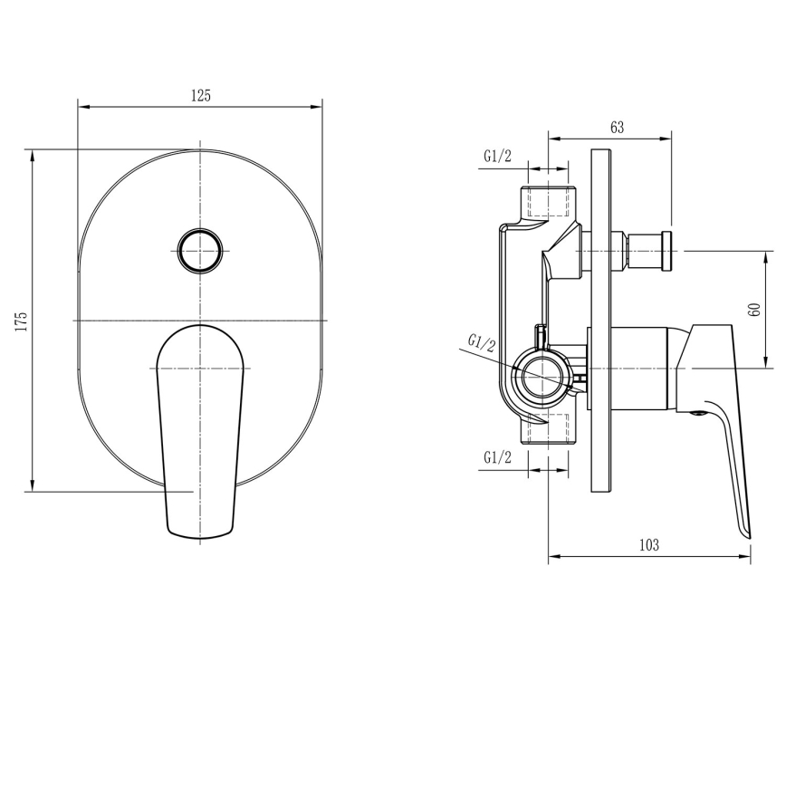 Aqualine - Shower tap for concealed installation LOTTA matte black
