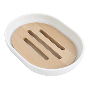 Aqualine - Soap dish SNOW white/bamboo