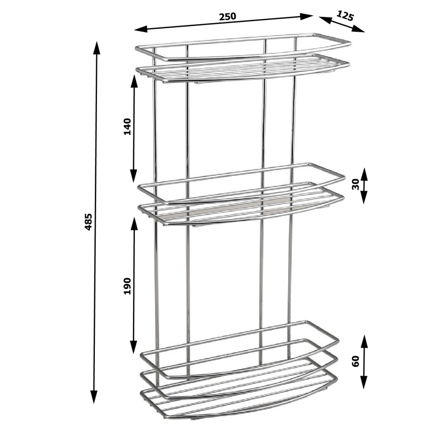 Aqualine - Three-tier shower wall shelf CHROME LINE shiny chrome