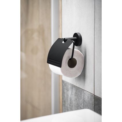 Aqualine - Toilet paper holder with cover SAMBA black
