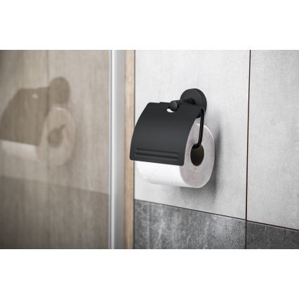 Aqualine - Toilet paper holder with cover SAMBA black