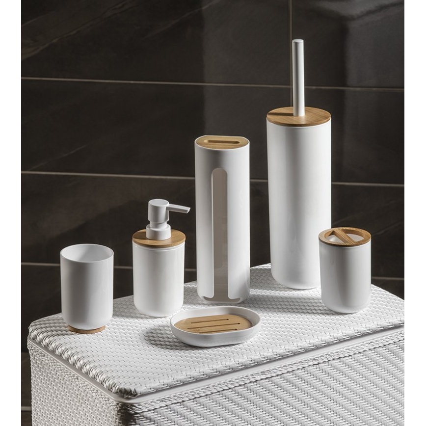 Aqualine - Toothbrush holder SNOW white/bamboo