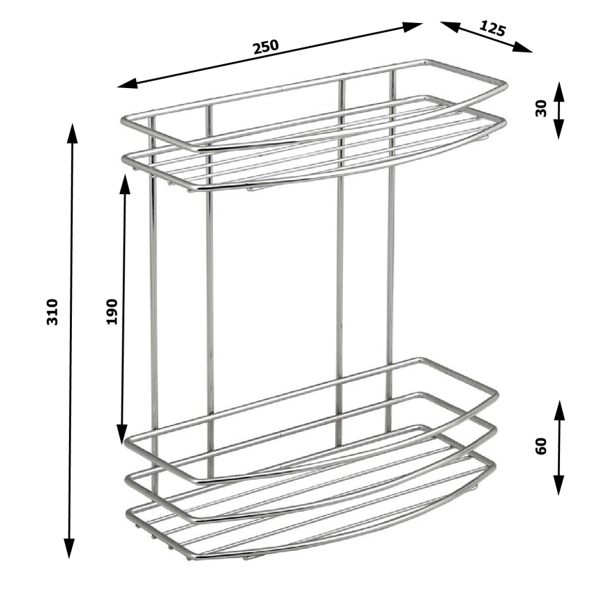 Aqualine - Two-tier shower wall shelf CHROME LINE shiny chrome