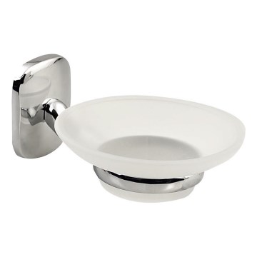 Aqualine - Wall-mounted soap dish RUMBA milky glass/shiny chrome