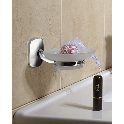 Aqualine - Wall-mounted soap dish RUMBA milky glass/shiny chrome